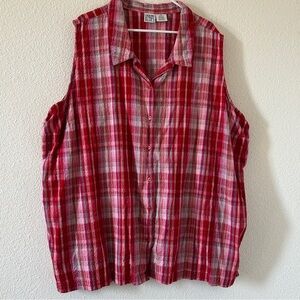 Main Street Blues Plaid Sleeveless Button Up Shirt Women’s 4X Red Pink Summer